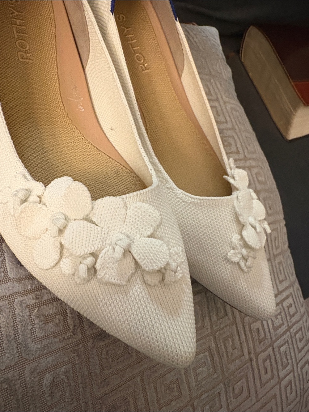 Rothy's White Floral Pointed-Toe Knit Flats with Blue Trim - Picture 9 of 11